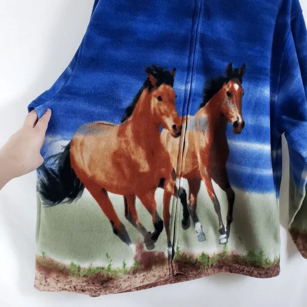 Back in the Saddle Equestrian Western Horse Fleece Jacket Mens XXL Cowboy Ranch